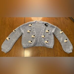 Chunky Handmade Cardigan with Sheep Design